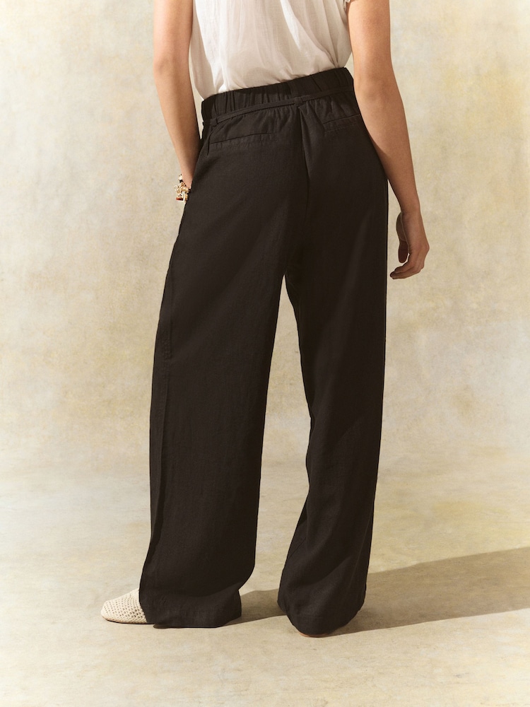 Noir - Pantalon Blend lin large à taille nouée - Image 4 of 8