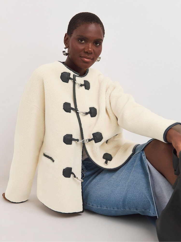 JD Williams Cream Borg Duffle Jacket - Image 1 of 4