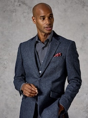 Skopes Blue Tailored Fit Tweed Effect Newsam Jacket - Image 3 of 6