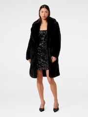 Forever New Black Amina Faux Fur Coat - Image 1 of 5