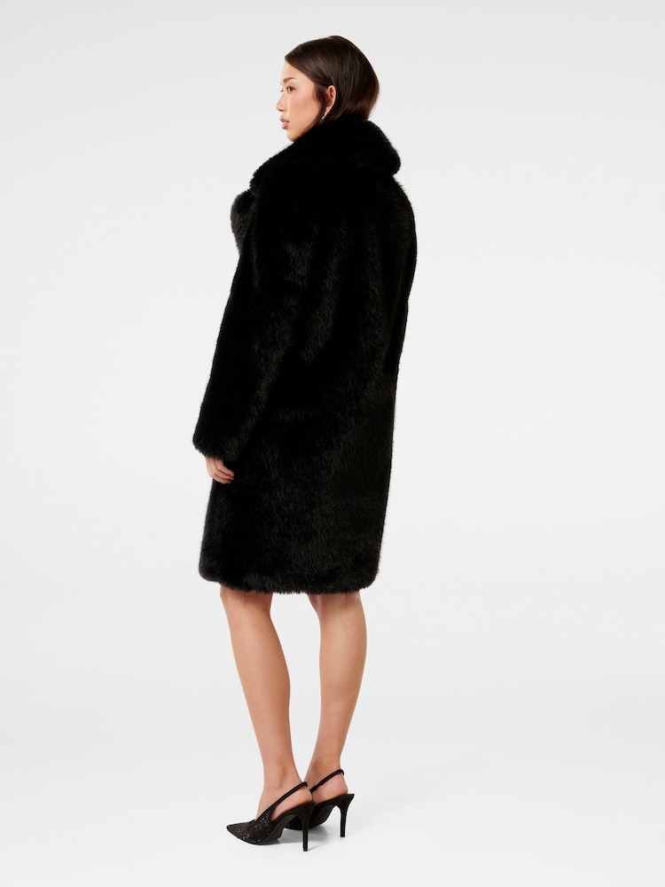 Forever New Black Amina Faux Fur Coat - Image 2 of 5