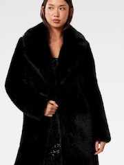 Forever New Black Amina Faux Fur Coat - Image 3 of 5