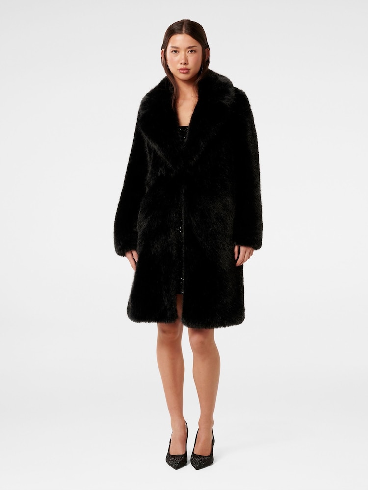 Forever New Black Amina Faux Fur Coat - Image 5 of 5