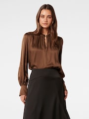 Forever New Brown Kai Gathered Detail Blouse - Image 1 of 5