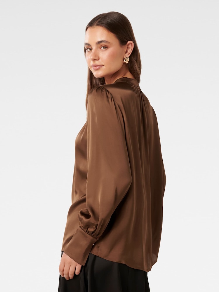 Forever New Brown Kai Gathered Detail Blouse - Image 2 of 5