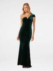 Forever New Green Elena Velvet One Shoulder Gown - Image 1 of 4