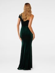 Forever New Green Elena Velvet One Shoulder Gown - Image 2 of 4