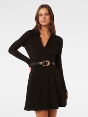 Forever New Black Eliana Pleated Skirt Mini Dress - Image 1 of 5