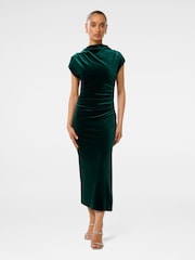 Forever New Green Petite Sammy Velvet Bodycon Dress - Image 1 of 4