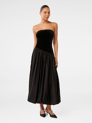 Forever New Black Delilah Velvet Bubble Hem Midi Dress - Image 1 of 4