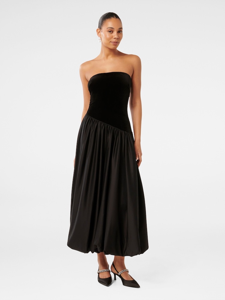 Forever New Black Delilah Velvet Bubble Hem Midi Dress - Image 1 of 4