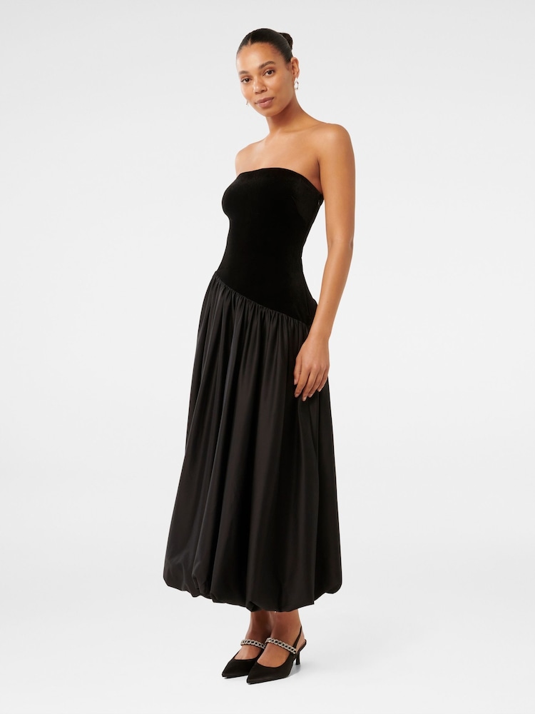 Forever New Black Delilah Velvet Bubble Hem Midi Dress - Image 4 of 4