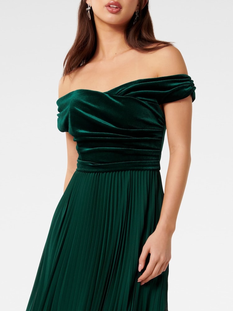 Forever New Green Rebecca Off Shoulder Velvet Gown - Image 4 of 6