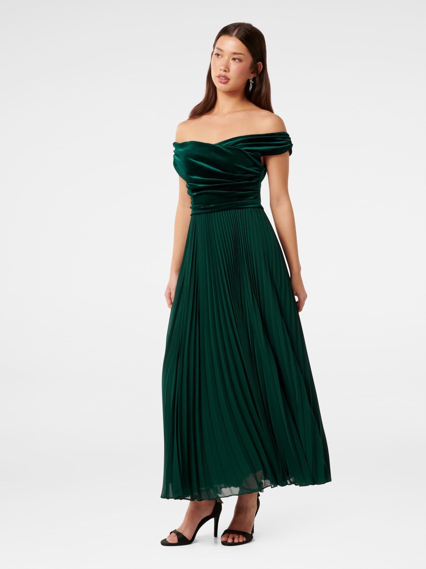 Buy Forever New Green Rebecca Off Shoulder Velvet Gown from Next