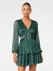 Forever New Green Donna Plisse Mini Dress - Image 1 of 5