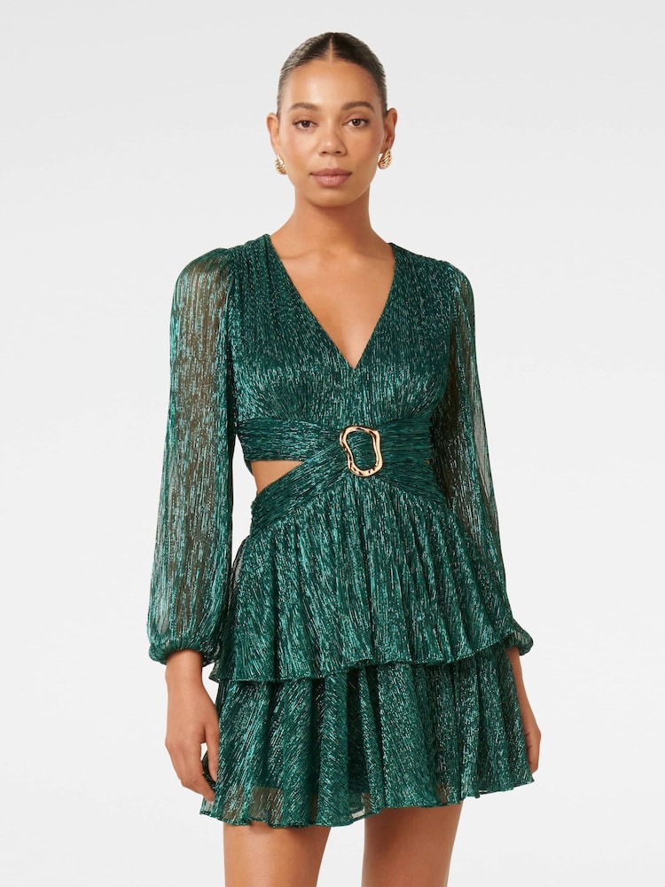 Forever New Green Donna Plisse Mini Dress - Image 1 of 5