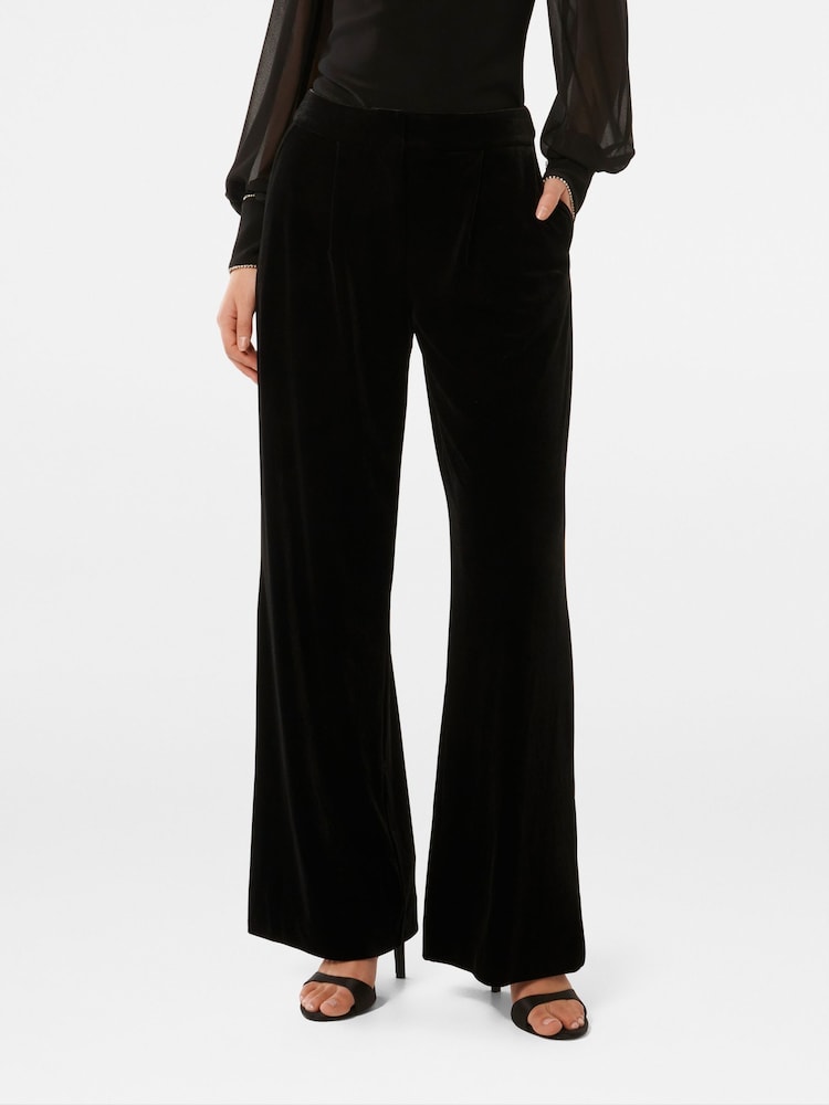 Forever New Black Anastasia Velvet Wide Leg Trousers - Image 1 of 5