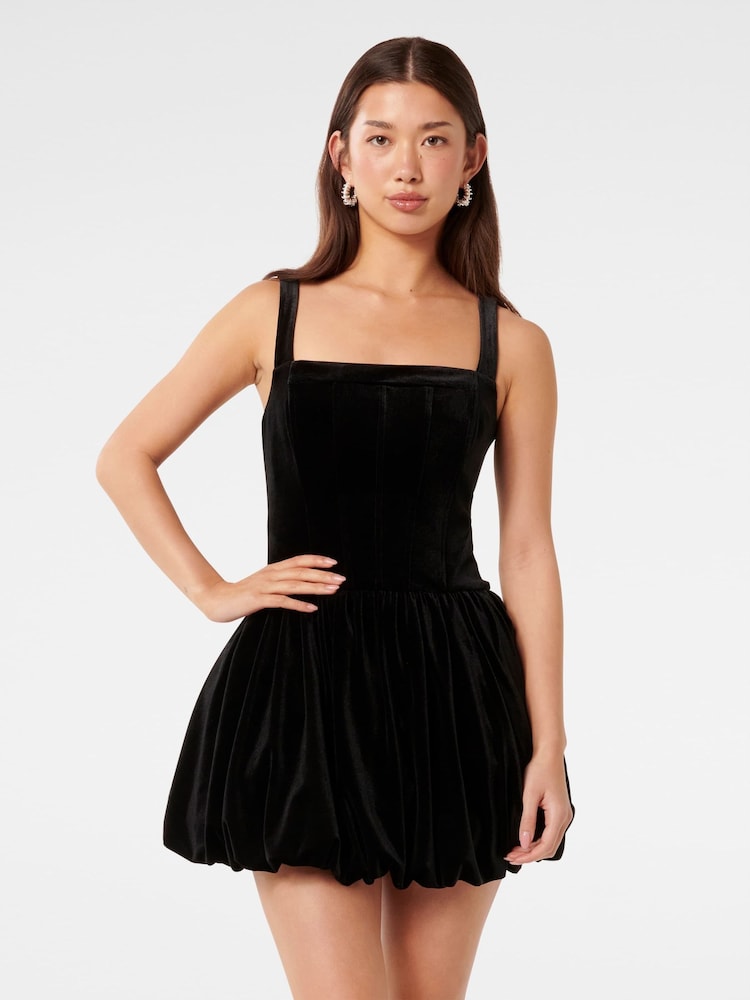 Forever New Black Eleri Corset Bubble Hem Mini Dress - Image 1 of 5