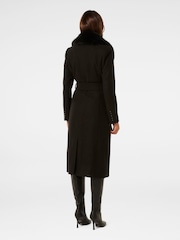 Forever New Black Monica Faux Fur Collared Wrap Coat - Image 2 of 5