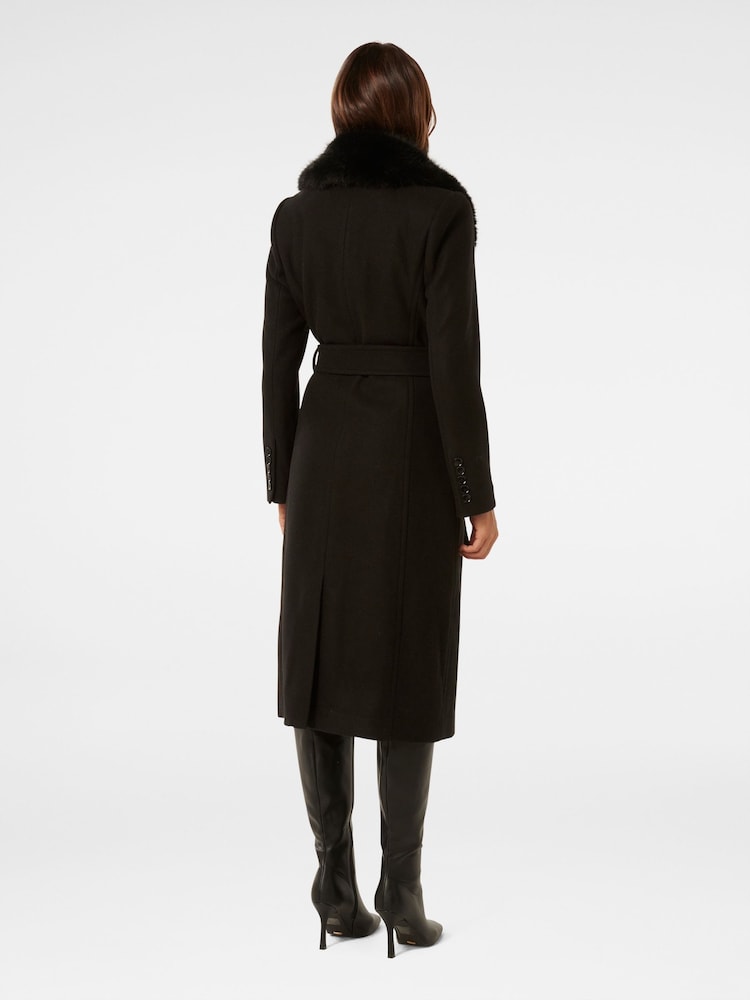 Forever New Black Monica Faux Fur Collared Wrap Coat - Image 2 of 5