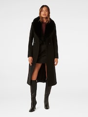 Forever New Black Monica Faux Fur Collared Wrap Coat - Image 3 of 5