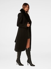 Forever New Black Monica Faux Fur Collared Wrap Coat - Image 4 of 5