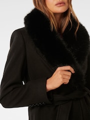 Forever New Black Monica Faux Fur Collared Wrap Coat - Image 5 of 5