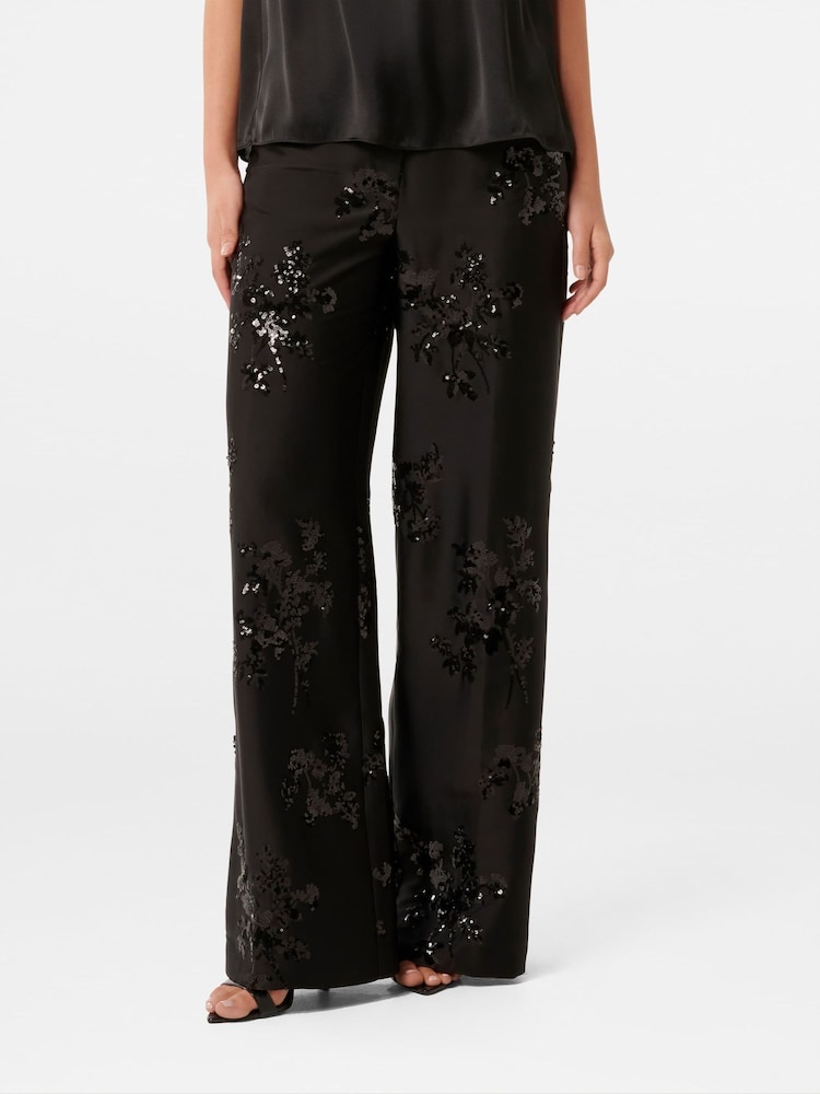 Forever New Black Sonnie Sequin Wide Leg Pants - Image 1 of 5