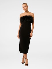 Forever New Black Vianna Feather Trim Strapless Midi Dress - Image 1 of 4