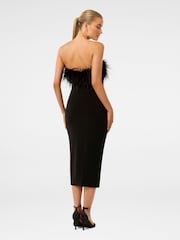 Forever New Black Vianna Feather Trim Strapless Midi Dress - Image 2 of 4