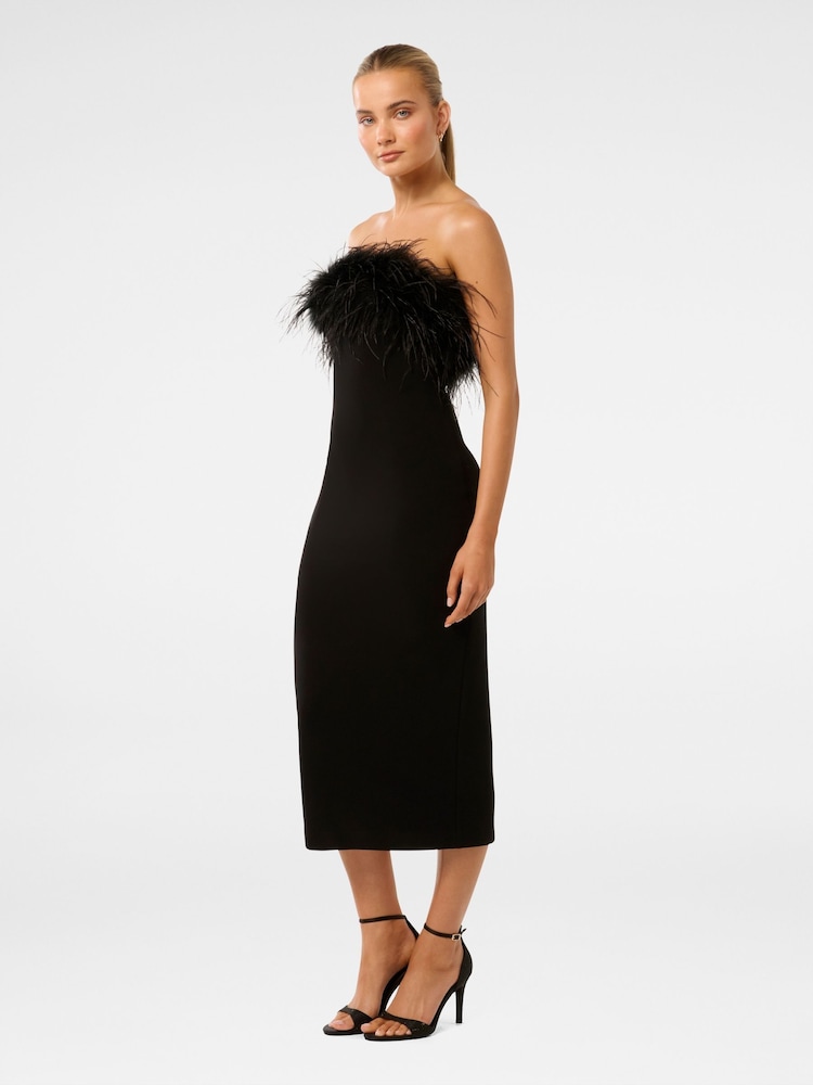 Forever New Black Vianna Feather Trim Strapless Midi Dress - Image 4 of 4