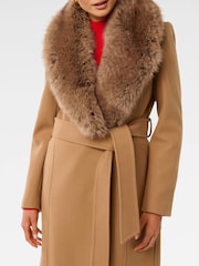 Forever New Brown Monica Faux Fur Collared Wrap Coat - Image 11 of 11