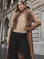 Forever New Brown Monica Faux Fur Collared Wrap Coat - Image 5 of 11