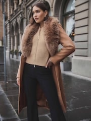 Forever New Brown Monica Faux Fur Collared Wrap Coat - Image 6 of 11