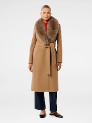 Forever New Brown Monica Faux Fur Collared Wrap Coat - Image 9 of 11