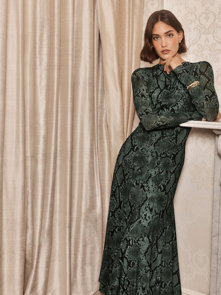 Forever New Green Tammy Asymmetrical Hem Midi Dress - Image 1 of 7
