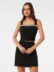 Forever New Black Camilla Embellished Trim Crepe Top - Image 1 of 5
