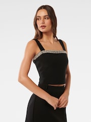 Forever New Black Camilla Embellished Trim Crepe Top - Image 4 of 5