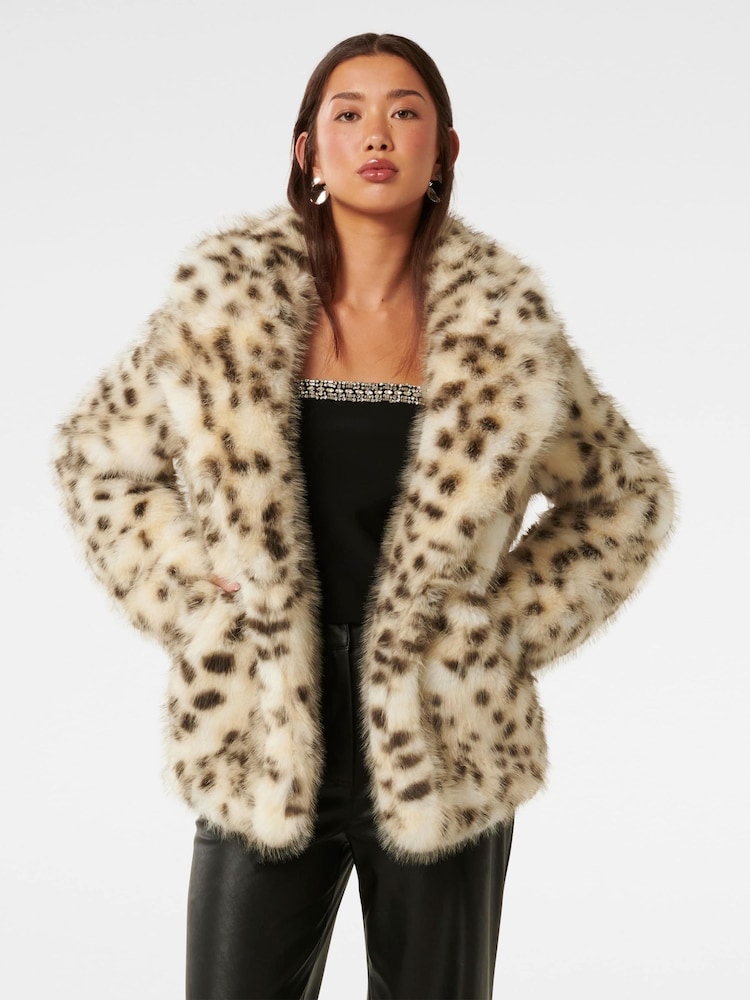 Forever New Natural Suzie Animal Faux Fur Coat - Image 1 of 5 Forever New Natural Suzie Animal Faux Fur Coat - Image 1 of 5
