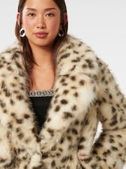 Forever New Natural Suzie Animal Faux Fur Coat - Image 3 of 5