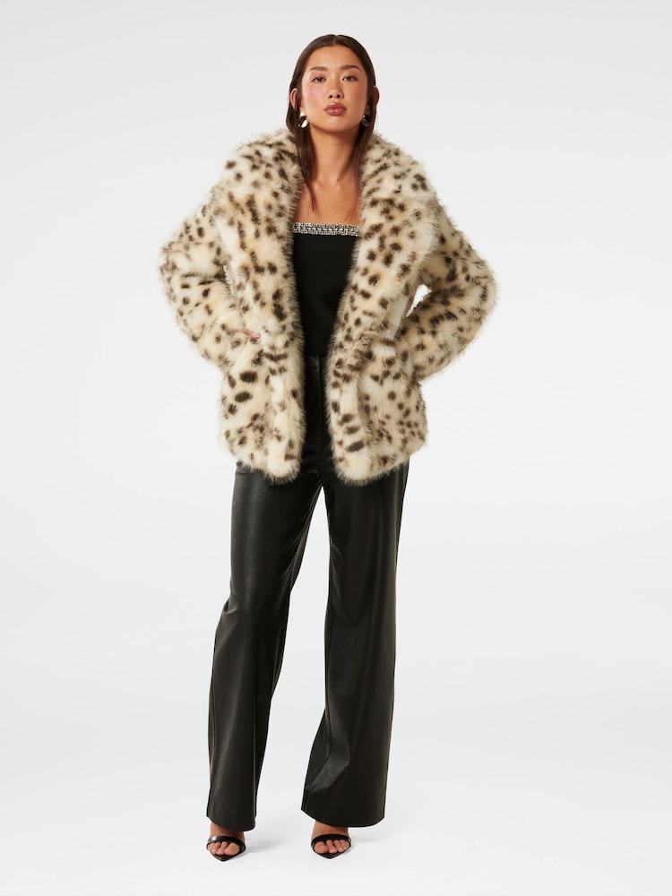 Forever New Natural Suzie Animal Faux Fur Coat - Image 5 of 5