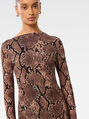 Forever New Brown Petite Tammy Asymmetrical Hem Midi Dress - Image 3 of 4