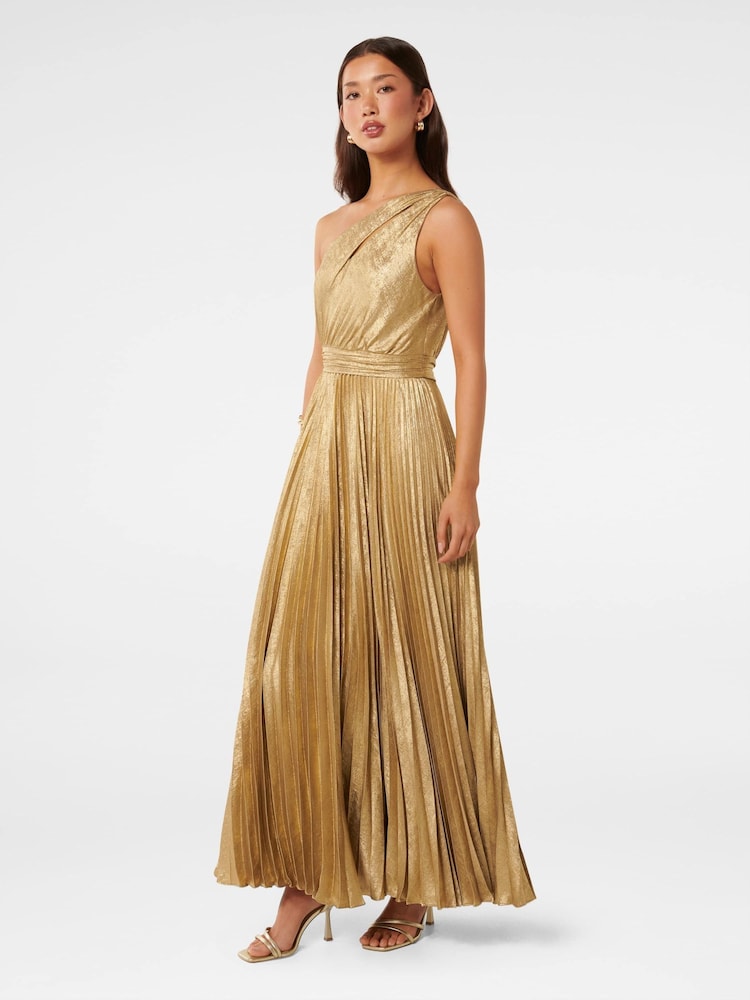 Forever New Gold Jayla Metallic One Shoulder Maxi Dress - Image 2 of 4