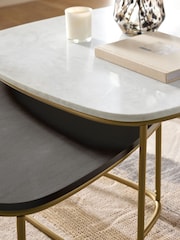 Dark Grey Valencia Marble and Mango Wood Nest of 2, Rectangular Coffee Tables - Image 2 of 8