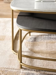 Dark Grey Valencia Marble and Mango Wood Nest of 2, Rectangular Coffee Tables - Image 4 of 8