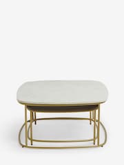 Dark Grey Valencia Marble and Mango Wood Nest of 2, Rectangular Coffee Tables - Image 5 of 8