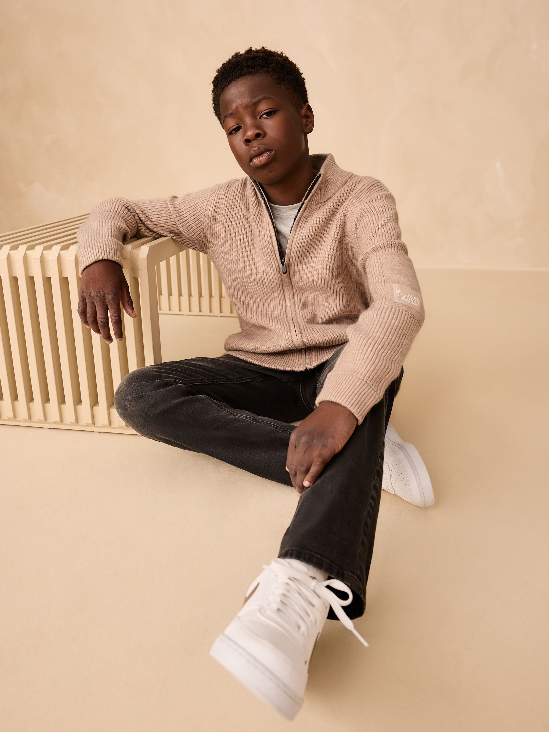 Buy Neutral Utility Zip Through Knitted Cardigan (3-16yrs) from