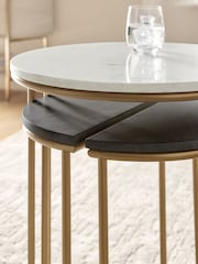 Dark Grey Valencia Marble and Mango Wood Round Set of 3 Nest of Tables - Image 2 of 7