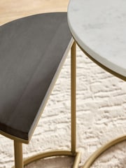 Dark Grey Valencia Marble and Mango Wood Round Set of 3 Nest of Tables - Image 3 of 7