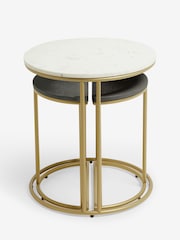 Dark Grey Valencia Marble and Mango Wood Round Set of 3 Nest of Tables - Image 4 of 7
